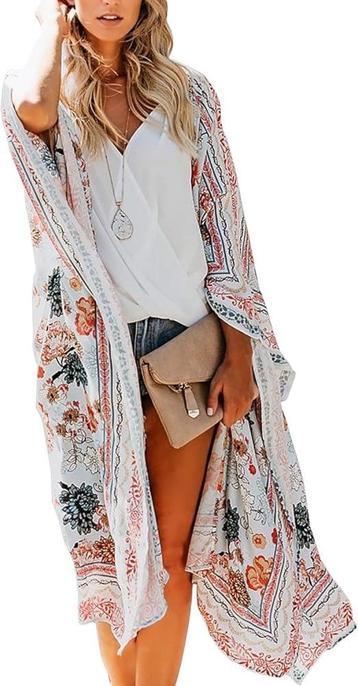 Women’s Chiffon Long Kimono Sheer Loose Cardigan Lightweight Breathable Cover ups | Amazon (US)