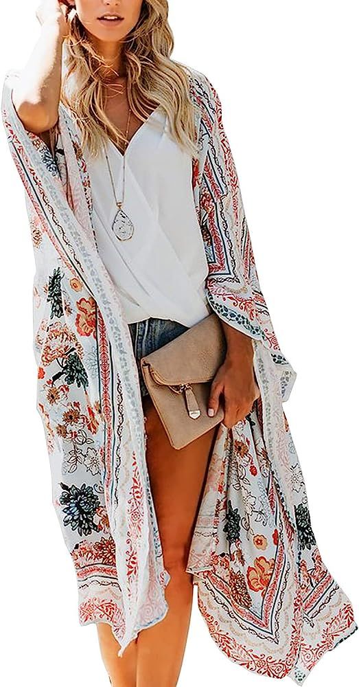 Women’s Chiffon Long Kimono Sheer Loose Cardigan Lightweight Breathable Cover ups | Amazon (US)