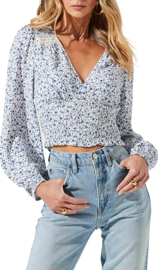 V-Neck Smocked Waist Long Sleeve Top | Nordstrom Rack