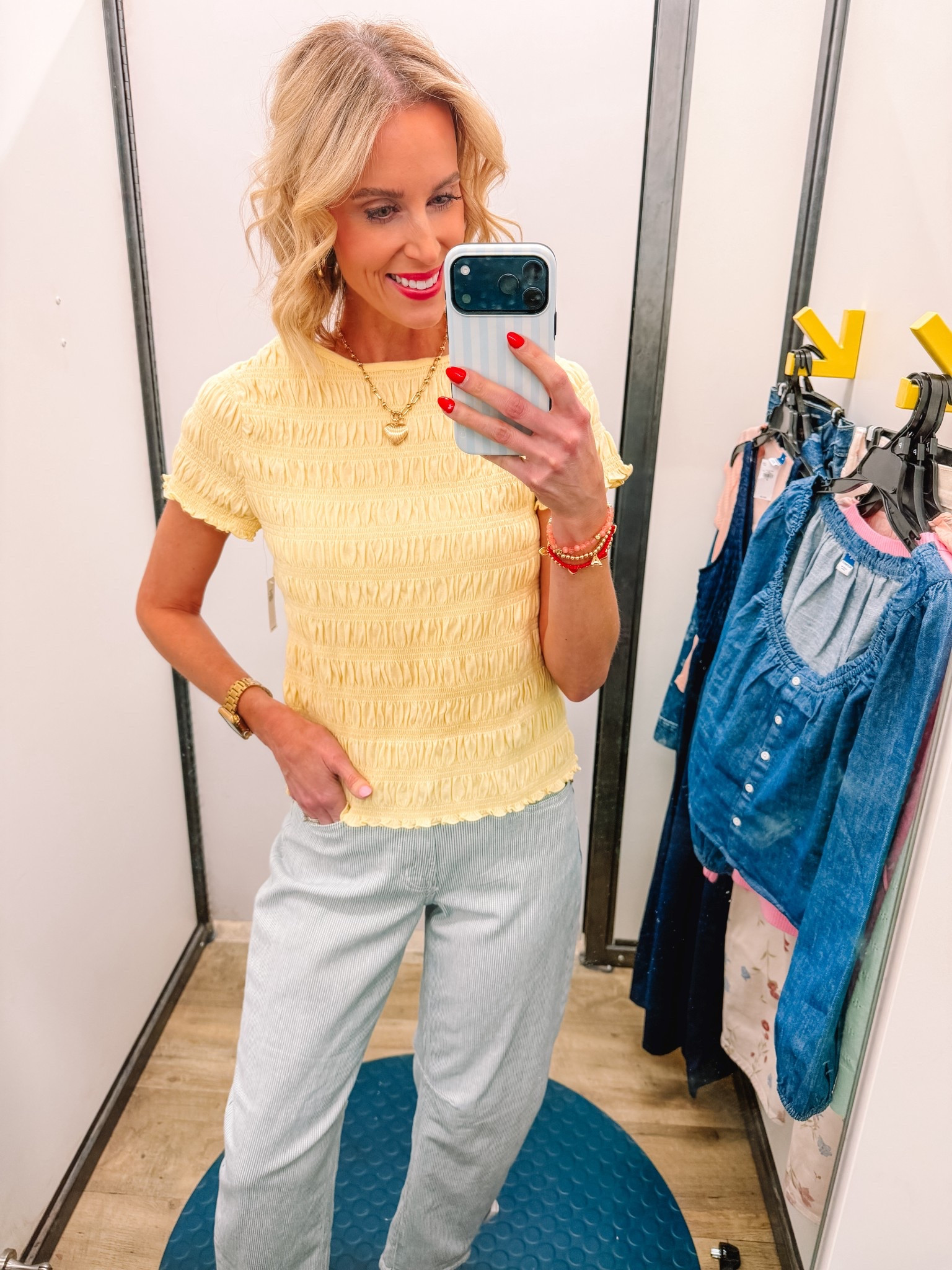 Loving this butter yellow smocked top from Old Navy. 

High waisted pants / Spring outfit / Short sleeve top / Classic style 

#LTKootd #LTKgrwm