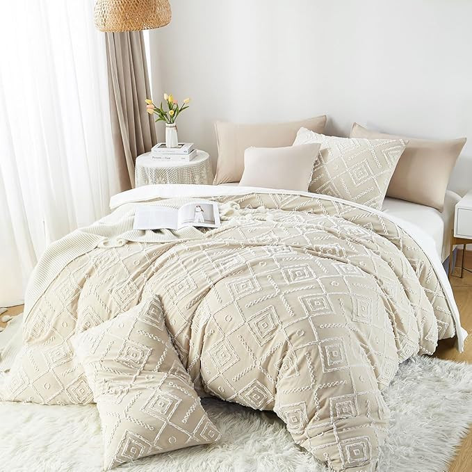 Sedefen Housse de Couette 220x240 cm Beige Tuftée Bohème Parure de Lit 2 Personnes Adulte Ado S... | Amazon (FR)