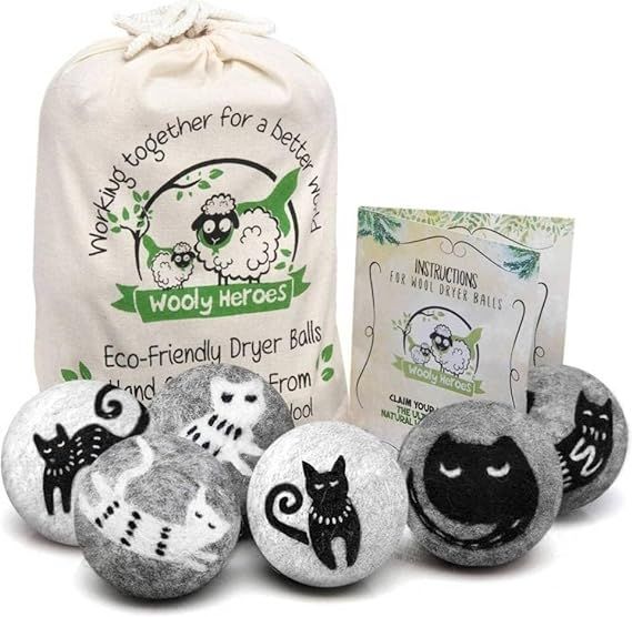 Wooly Heroes Wool Dryer Balls - Organic Eco Friendly - 6-Pack XL ~ Reusable Fabric Softener ~ wit... | Amazon (US)