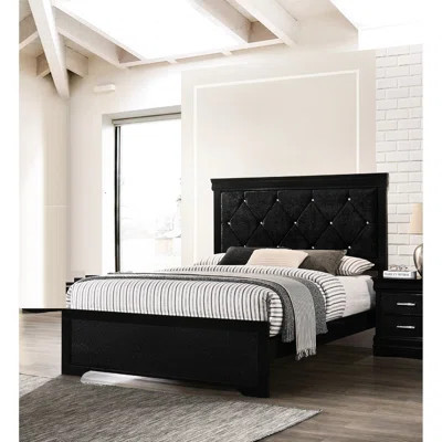 Modern King Size Bed With Upholstered Headboard And Brilliant Button Tufting, Black Wood Finish Touch Enrapturing Feature | Wayfair North America