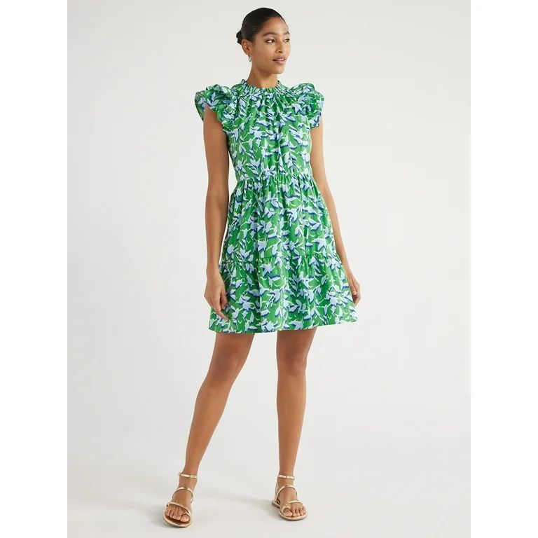 Scoop Women's Flutter Sleeve Swing Dress, Sizes XS-XXL - Walmart.com | Walmart (US)