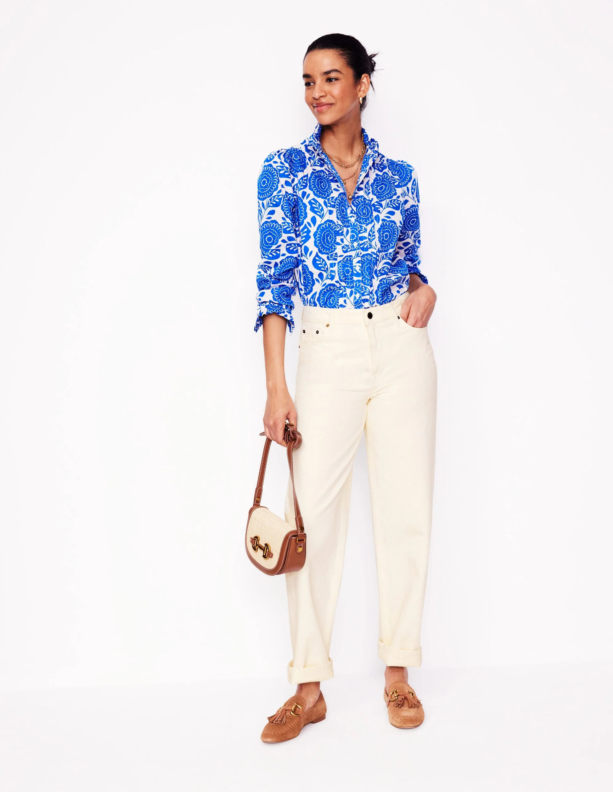 Mid Rise Relaxed Jeans-Ecru | Boden UK