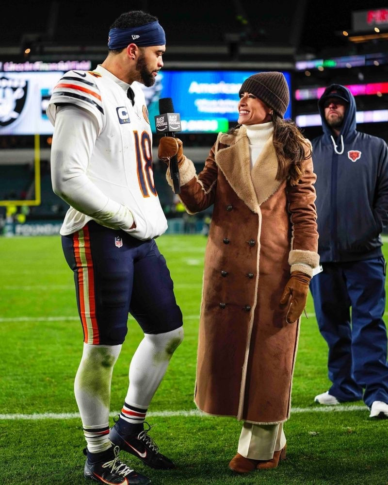  Kaylee Hartung sideline style lightweight high rise wide leg pleat trousers, cream turtleneck sweater suede ankle boots faux fur maxi coat

#LTKHoliday #LTKCyberWeek #LTKSaleAlert