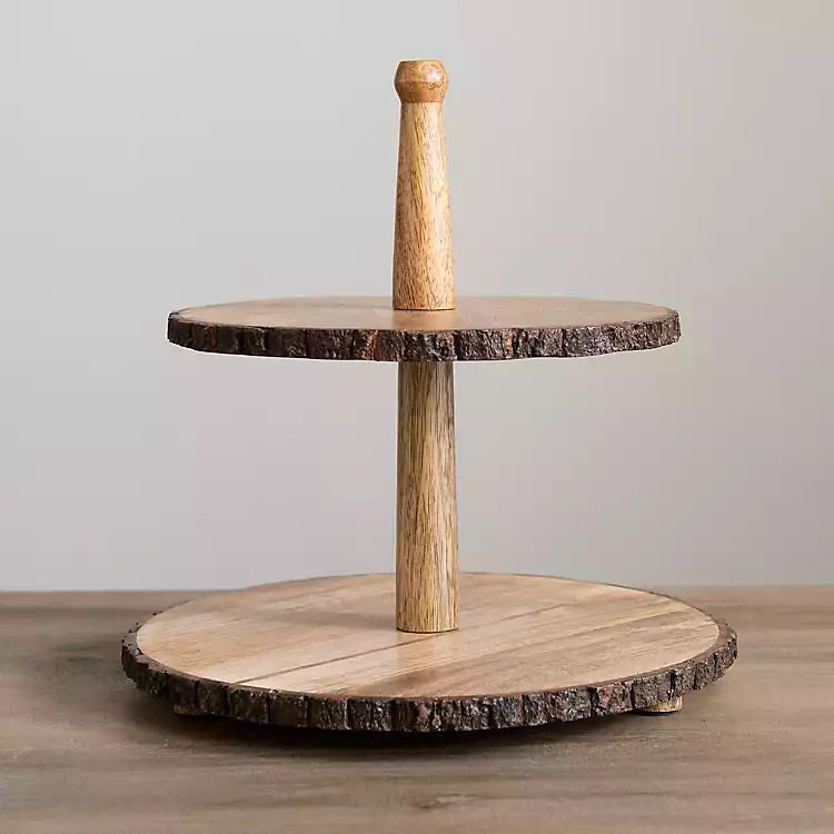 Natural Wood Bark Edge 2-Tier Server | Kirkland's Home