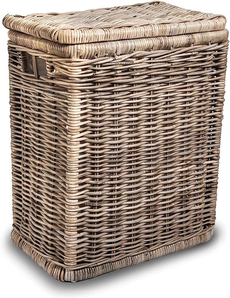 The Basket Lady Narrow Kubu Wicker Rectangular Laundry Hamper, 21 in L x 13 in W x 24 in H, Seren... | Amazon (US)