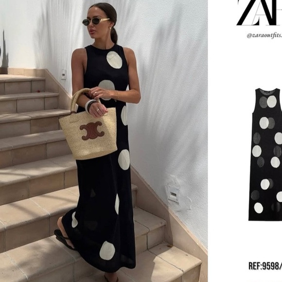 Zara DOTTED KNIT MAXI DRESS | Poshmark