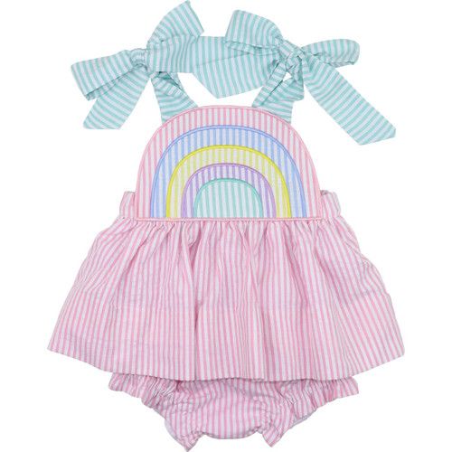 Pink And Green Seersucker Rainbow Diaper Set | Cecil and Lou