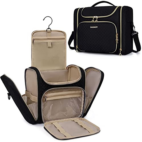 BAGSMART Toiletry Bag, Travel Toiletry Bag for Women, Water-resistant Cosmetic Makeup Bag, Large Capacity Door Room Essentials Travel Organizer for Full Sized Toiletries and Cosmetics, Black | Amazon (US)