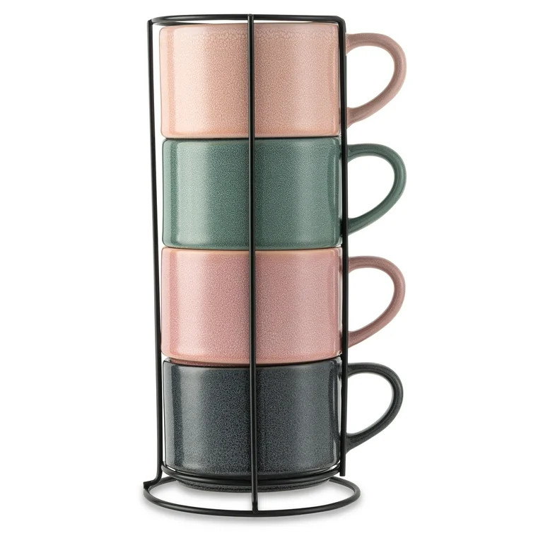 Thyme & Table 4 Pack Stacking Mugs, Reactive Mix of Colors 11.1 fl oz, Stoneware | Walmart (US)