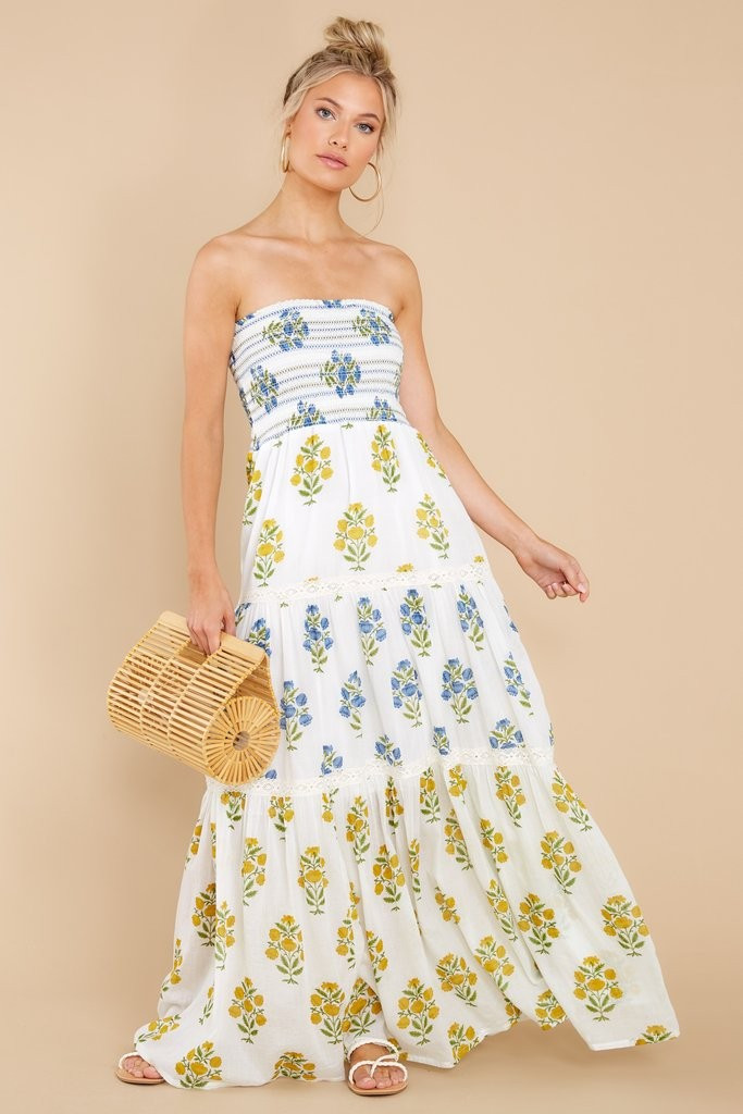 Stand And Stun White Floral Print Maxi Dress | Red Dress 