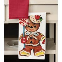 Cotton Kitchen Towel. Gingerbread Man Retro Tea Colorful Mid-Century Christmas Flour Sack Hand Towel With Sweet Ginger Bread Man | Etsy (US)