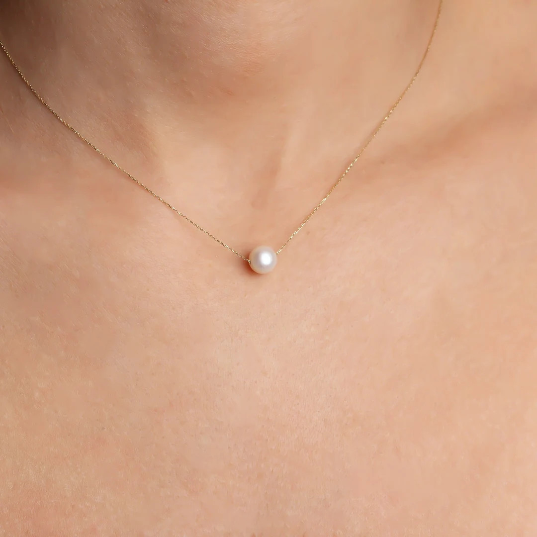 Pearl Necklace 14k Gold Pearl Necklace Gold Pearl Necklace Dainty Pearl Necklace Freshwater Pearl... | Etsy (US)