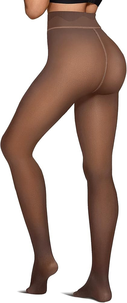OEAK Womens Fleece Lined Tights Sheer Fake Translucent Pantyhose Thermal Tights High Waisted Foot... | Amazon (US)