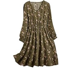 Women's Plus Size Ditsy Floral Print V Neck Ruffle Sleeve A Line Short Dress | Amazon (US)