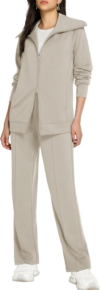 Casly Lamiit Lounge Sets for Women 2025 Sweatsuit Long Sleeve Zip Up Travel Outfit Wide Leg Sweat... | Amazon (US)
