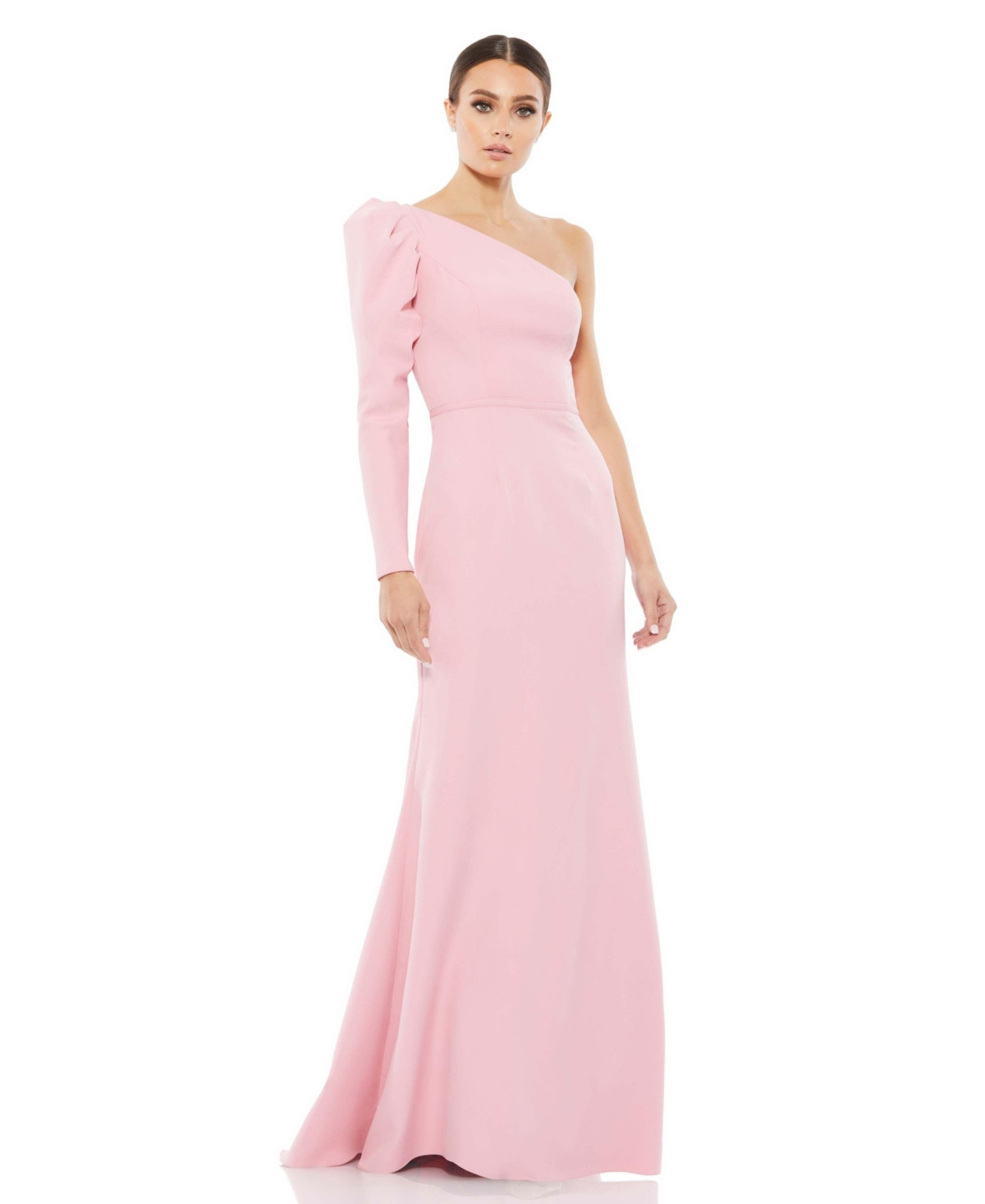 Mac Duggal Women's Ieena One Shoulder Puff Sleeve Crepe Gown - Rose pink | Macy's