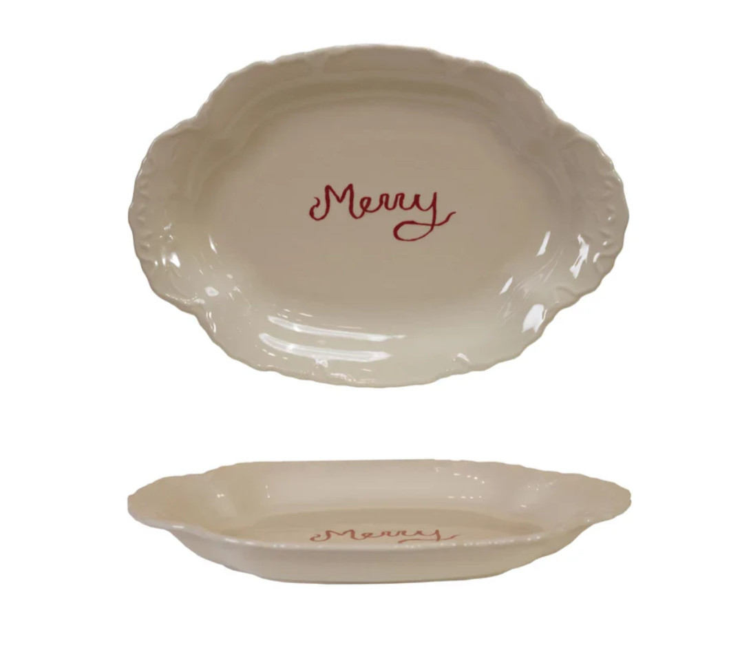 "Merry" Stoneware Scalloped Platter | Fiddle & Fig