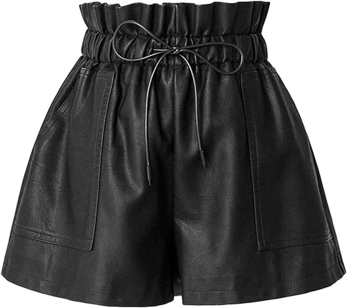 DZOVUTTZ Faux Leather Shorts High Waisted Wide Leg with Pockets for Women | Amazon (US)