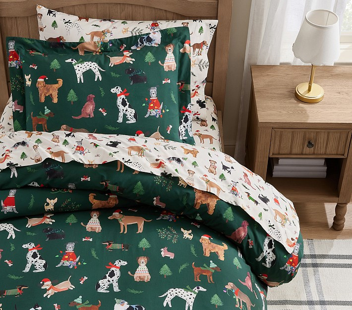 Christmas Dogs Organic Duvet Cover &amp; Shams | Pottery Barn Kids