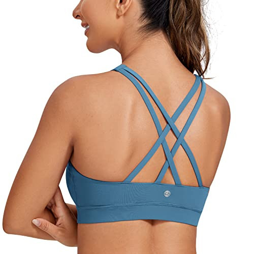 CRZ YOGA Women's Strappy Sports Bras - Criss Cross Back Workout Padded Wireless Yoga Bra Petrol Blue X-Large | Amazon (US)