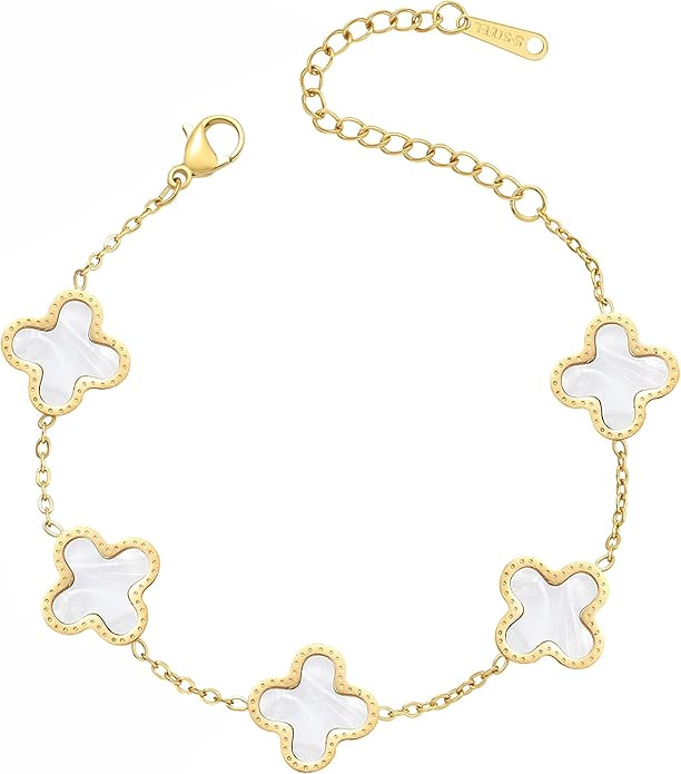 18K Gold Plated Clover Lucky Bracelet for Women White/Black/Red/Green Bracelets Cute Bracelets Je... | Amazon (US)