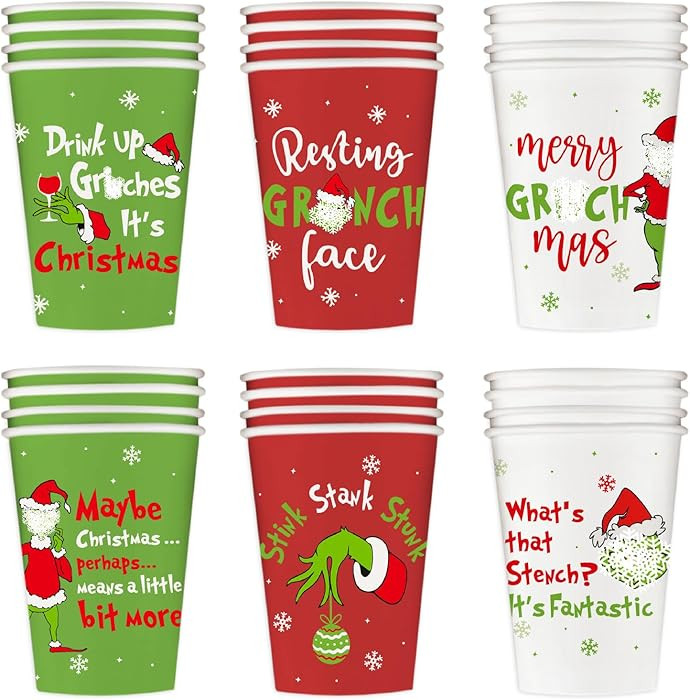60 Pack Christmas Cups, Funny Christmas Party Supplies, 12 oz Holiday Disposable Coffee Paper Cup... | Amazon (US)