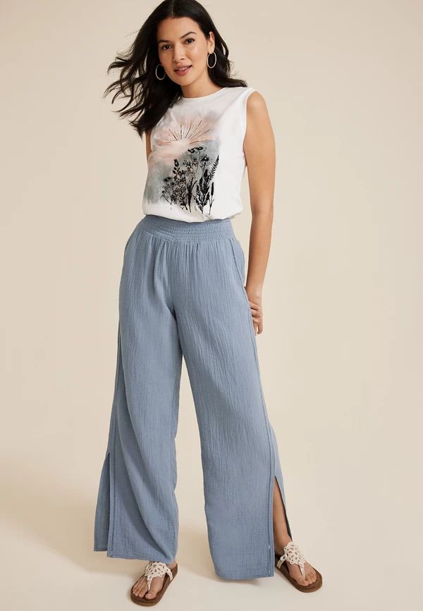 Double Cloth High Rise Wide Leg Pant | Maurices