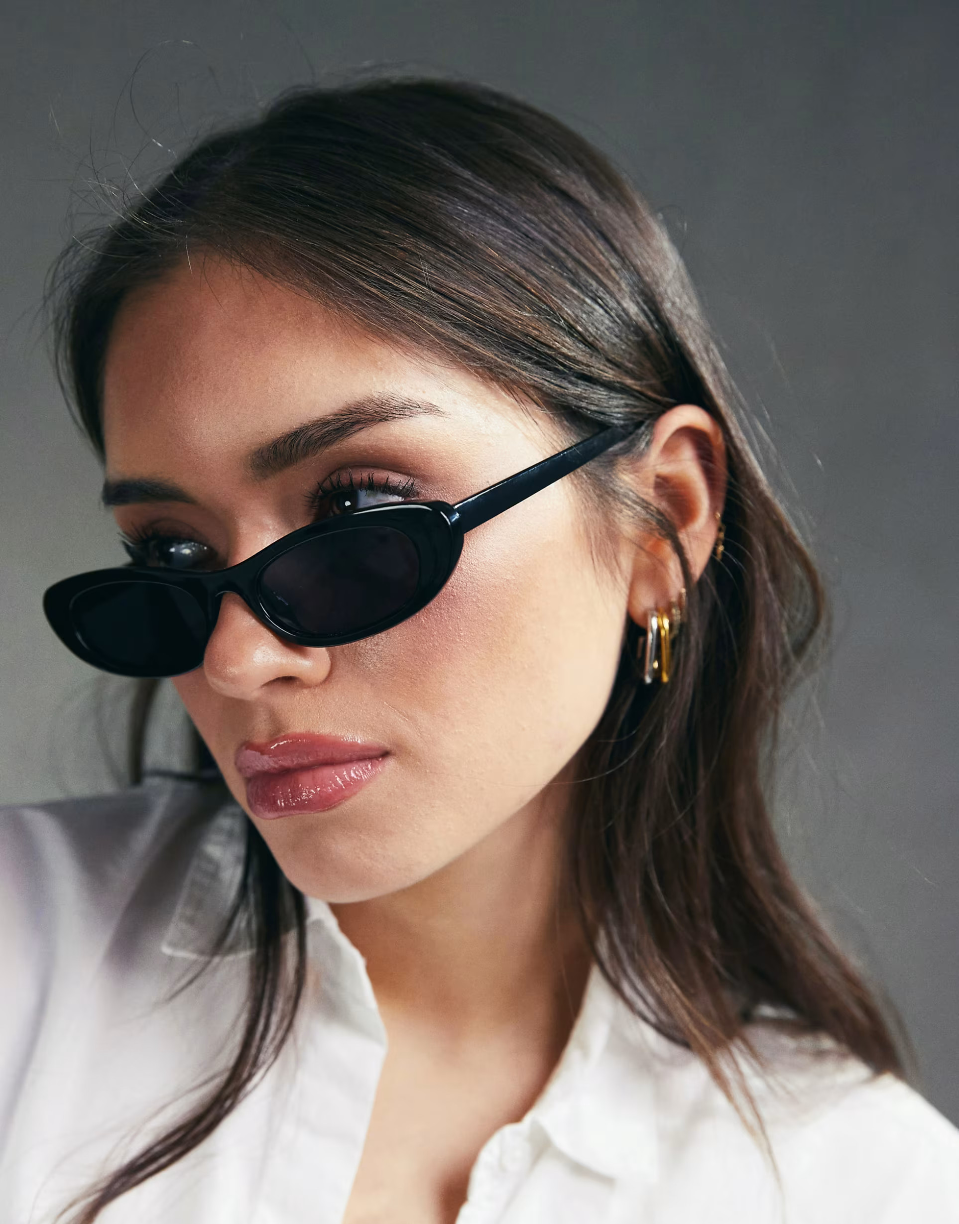 ASOS DESIGN small slim oval sunglasses in black | ASOS (Global)