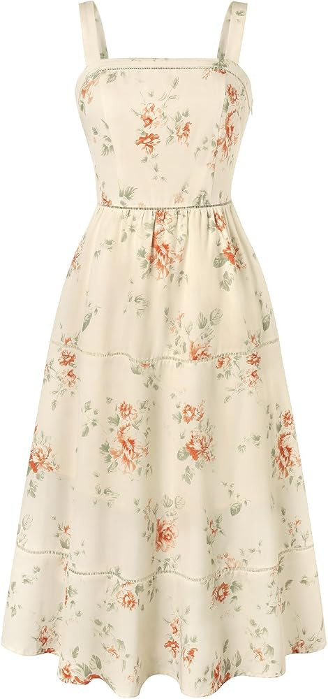 Belle Poque Floral Tiered Dress Women Square Neck Vintage Midi Spring Summer Tea Garden Party Sun... | Amazon (US)
