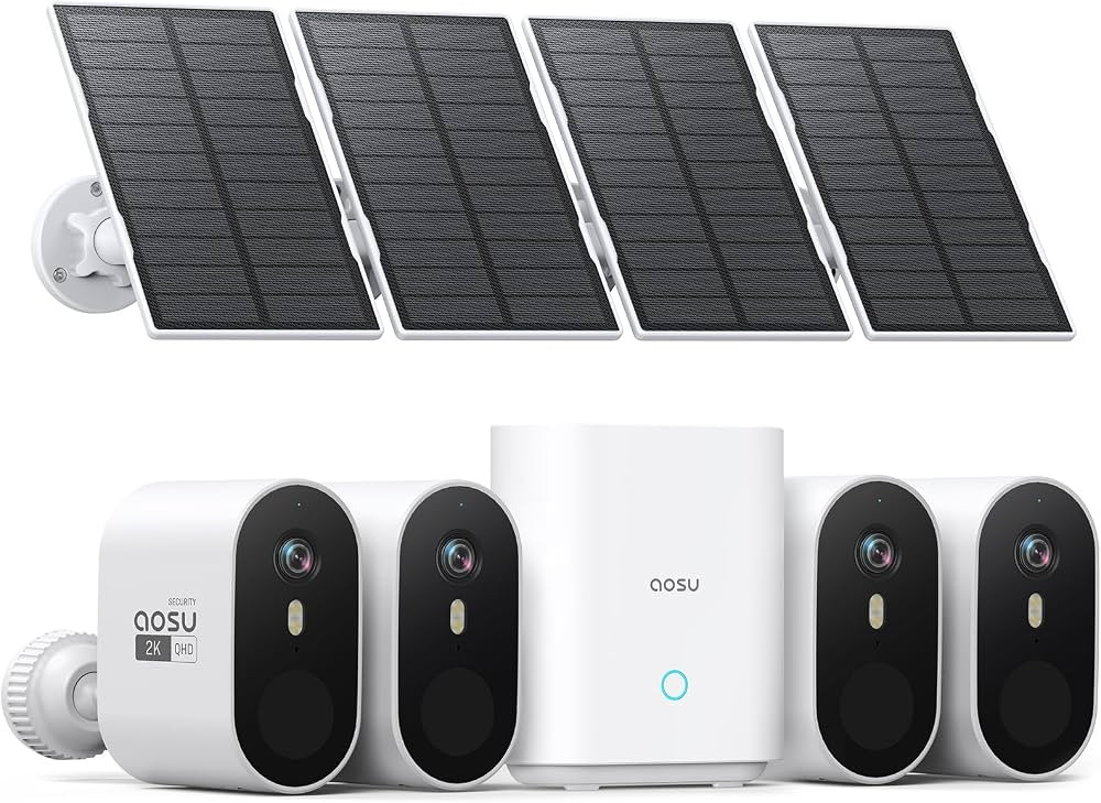 AOSU Solar Security Cameras Wireless Outdoor, 2K QHD Home Security System, 4 Cameras Kit with 166... | Amazon (US)