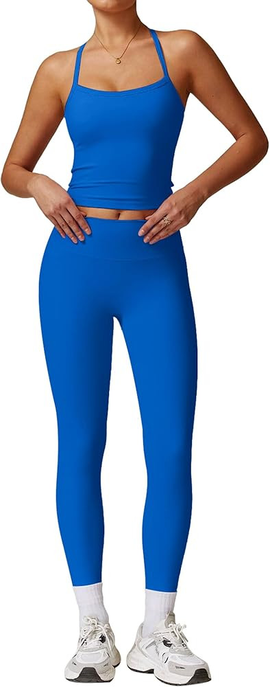 ABOCIW Workout Sets for Women 2 Piece Padded Sports Bra Tank Top High Waist Leggings Sets Gym Yog... | Amazon (US)