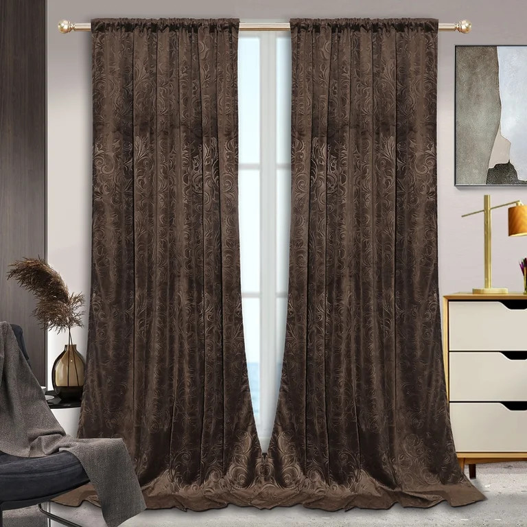 Lapalife Blackout Velvet Curtains, Scroll Floral Pattern Rod Pocket Thermal Insulated Velvet Curt... | Walmart (US)