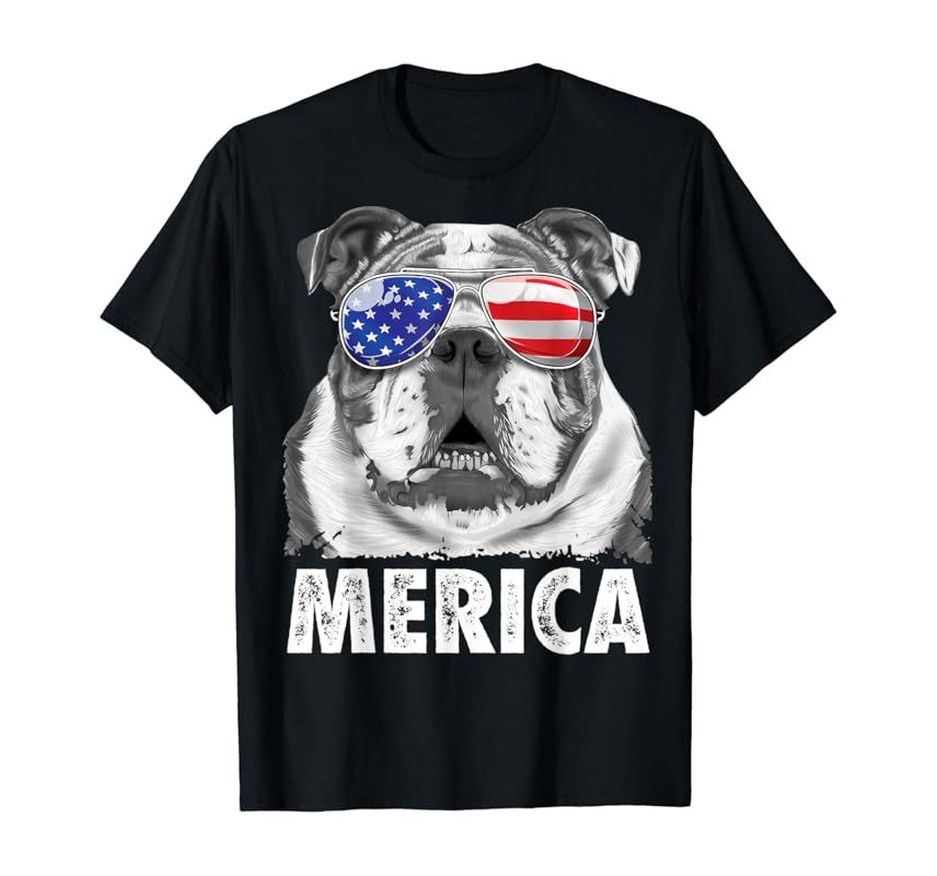 English Bulldog 4th of July Merica Men Women USA Flag Retro T-Shirt | Amazon (US)
