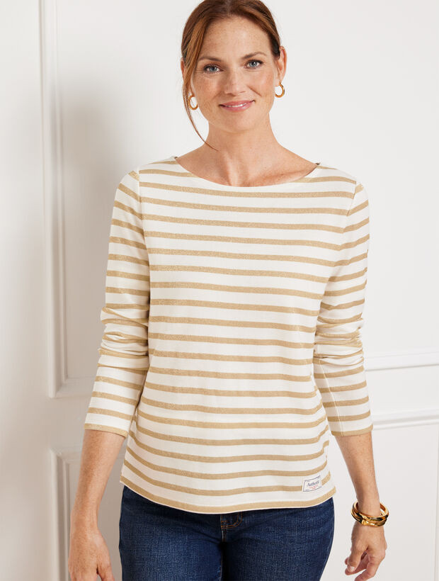 Authentic Talbots Tee - Metallic Fleur Stripe | Talbots