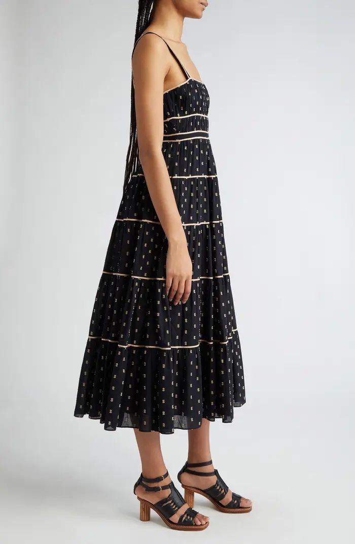 Ulla Johnson Clemente Abstract Print Tiered Cotton Midi Sundress | Nordstrom | Nordstrom