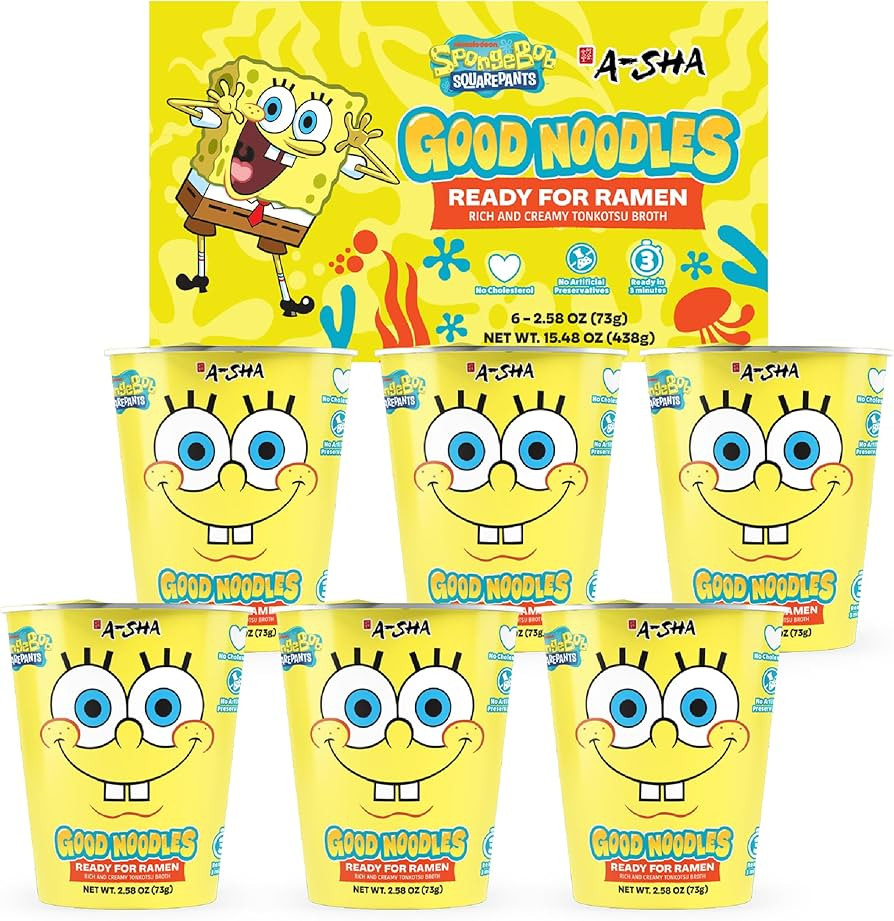 A-Sha & SpongeBob SquarePants Good Noodles (6 Pack) | Ready for Ramen Creamy Tonkotsu (Mildly Spi... | Amazon (US)
