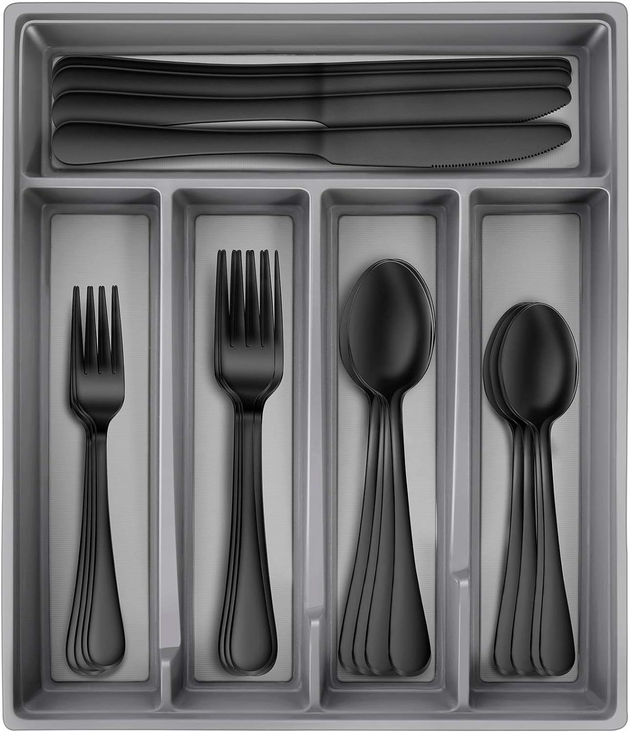 Amazon.com: Hiware 20-Piece Black Silverware Set with Tray, Stainless Steel Flatware Cutlery Set ... | Amazon (US)