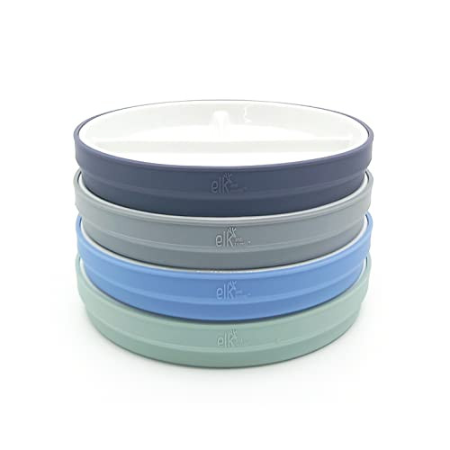 Elk and Friends Kids 7.8” Porcelain White Plates with Silicone Sleeves | Divided Plates | Suitable for Kids/Toddlers | Microwave & Dishwasher Safe | Non Slip | Snack Dishes… | Amazon (US)