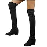 TRENDINAO Winter Fashion Suede Wedge Boots for Women Over-The-Knee Warm Elastic Slip-On Student High | Amazon (US)