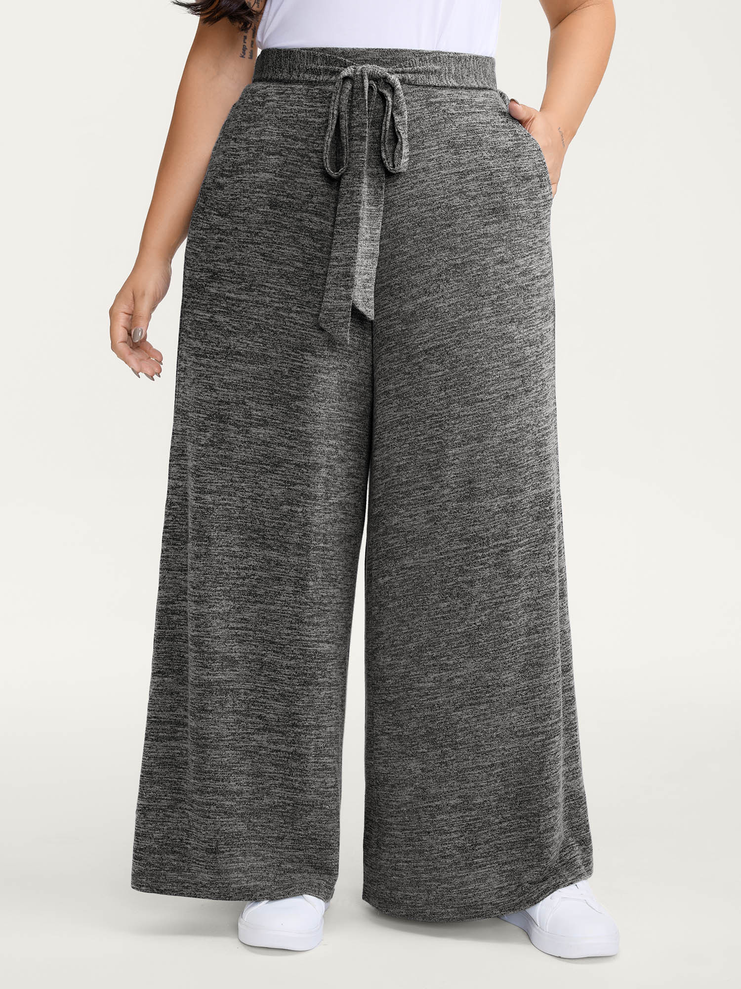 Stretchy Mixed-Color Belted Wide-Leg Pants | Bloomchic