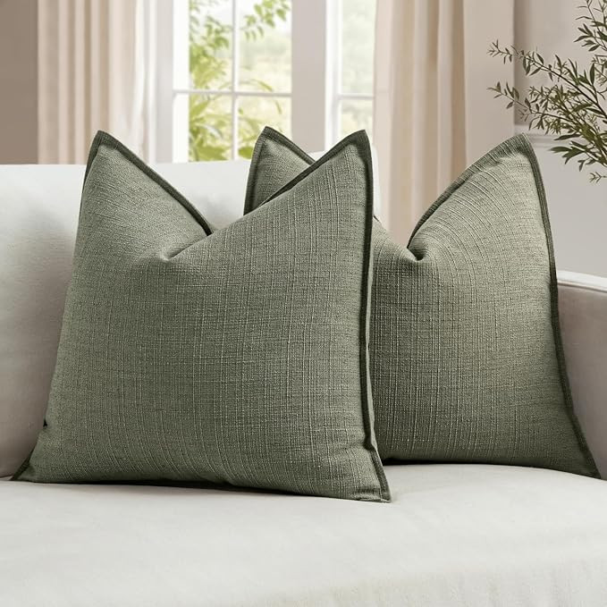 MIULEE Thick Textured Decorative Throw Pillow Covers 20x20 Inch Olive Green | Set of 2, Linen Ble... | Amazon (US)