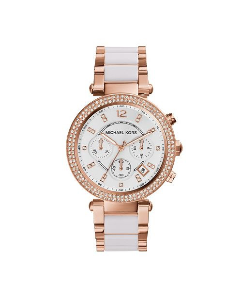 Michael Kors Women's Parker Chronograph Two-Tone Stainless Steel Bracelet Watch 39mm & Reviews - ... | Macys (US)