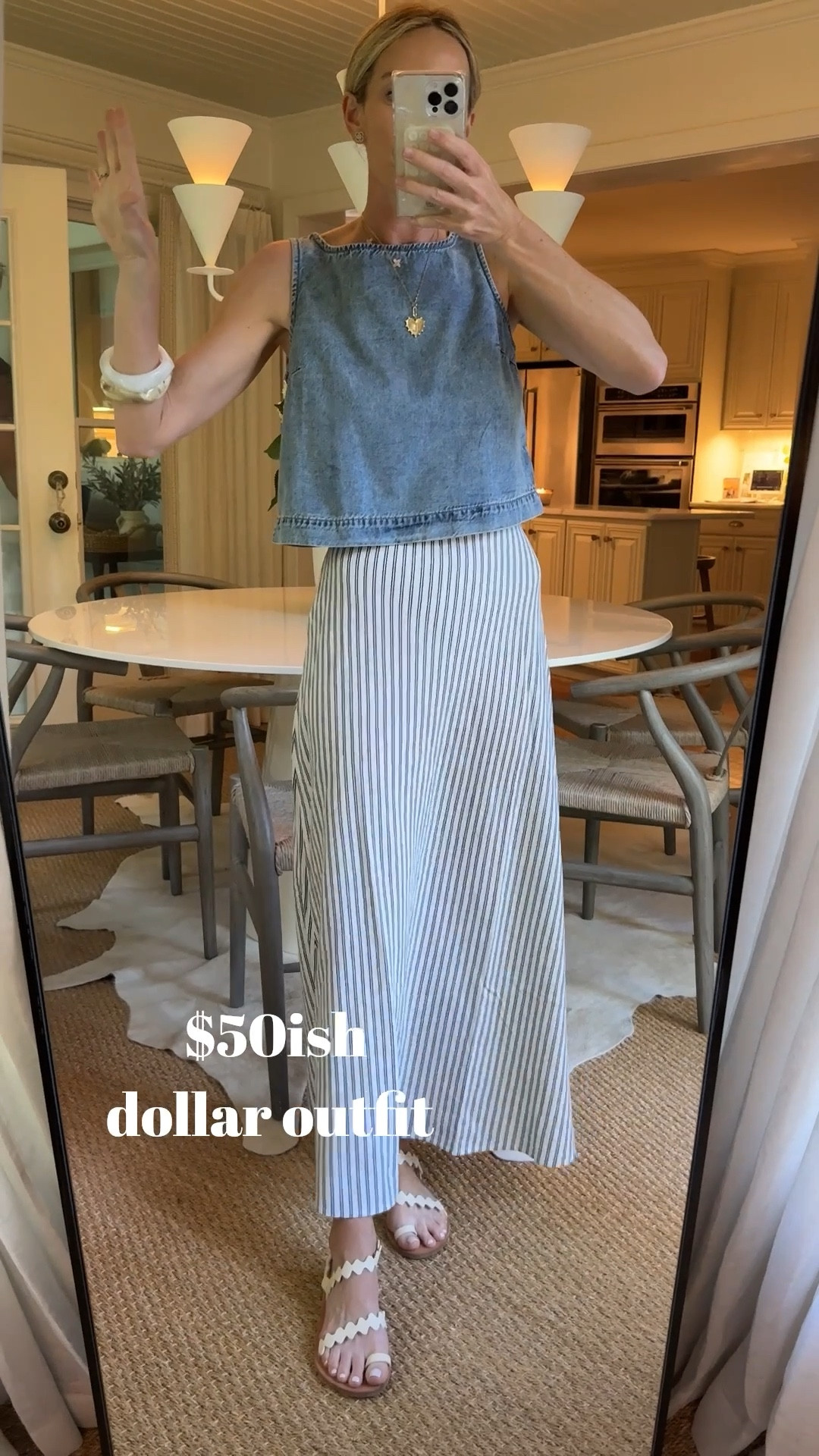 I really enjoyed this casual look for a Saturday night neighborhood party! Easy, comfy , and the linen maxi slip skirt is SO good!! Size small in both pieces. Linking some other white sandal options at all price points too. 