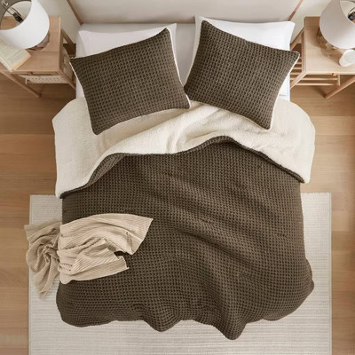 Madison Park Full/Queen Ellis Waffle Knit Chenille Comforter Set Brown | Target