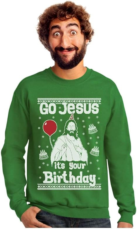 Tstars Go Jesus It's Your Birthday Sweatshirt Men Funny Ugly Christmas Sweater Style | Amazon (US)