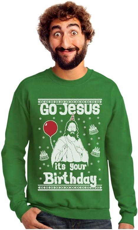 Tstars Go Jesus It's Your Birthday Sweatshirt Men Funny Ugly Christmas Sweater Style | Amazon (US)