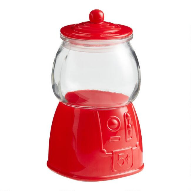 Red Glass Retro Gumball Machine Treat Canister | World Market